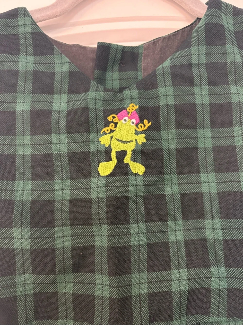 Vintage Chocolate Soup Girls Green Plaid Dress with Frog Accent size 4